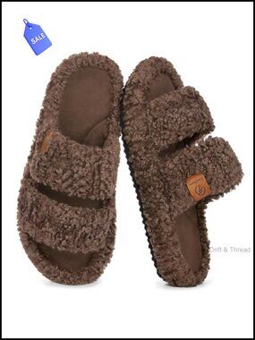Womens Fuzzy Open Toe Slippers Memory Foam House Shoes